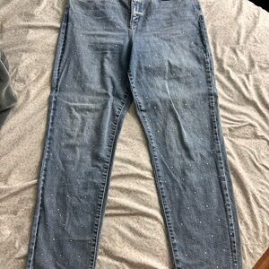 DKNY Light Blue Skinny Jeans with Pearl Stud Detailing